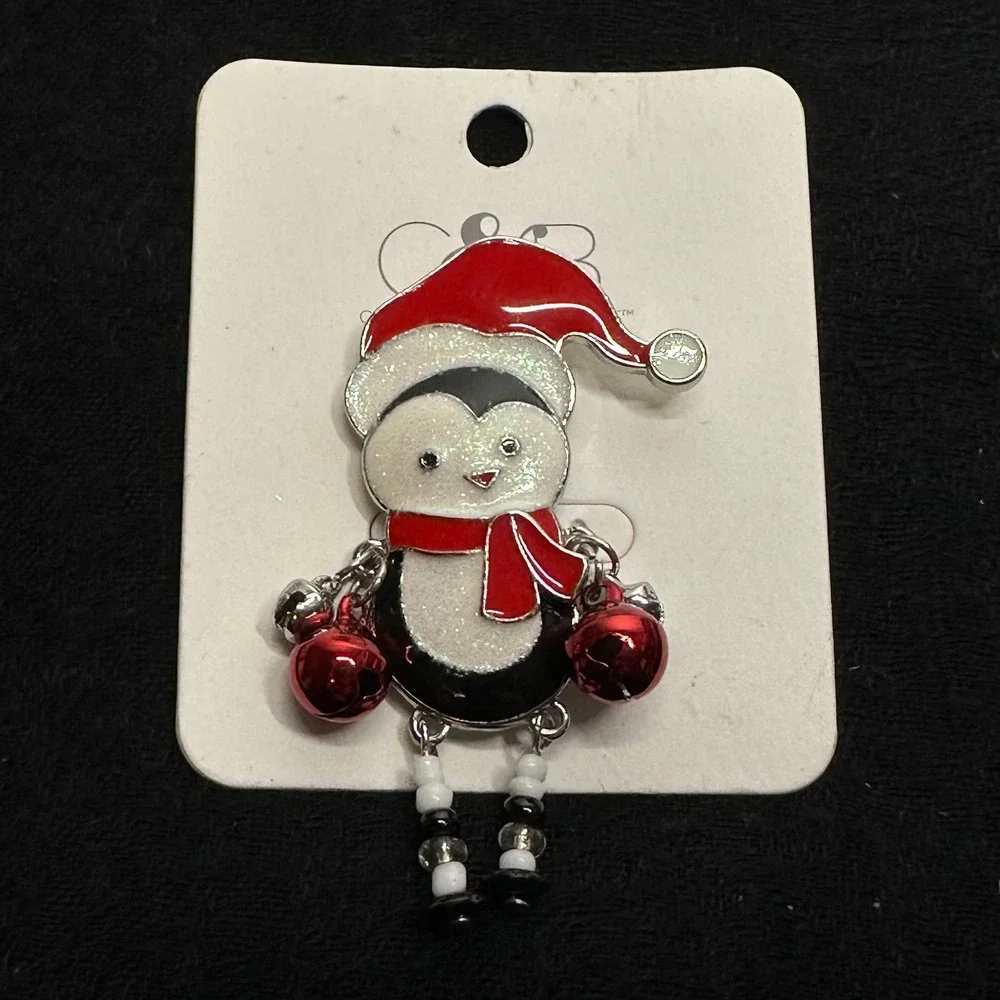 Christopher & Banks Penguin Christmas Brooch Enamel Holiday Pin NWT